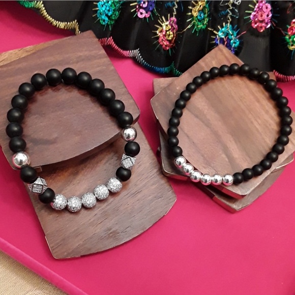 NEW Genuine Onyx and Zircon Mineral Bracelets - Picture 5 of 7